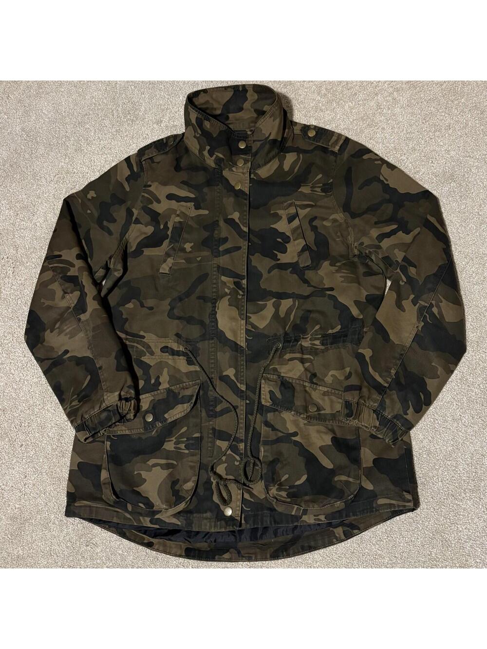Bongo Plus Womens Large Camo Twill Jacket Cargo Utility Pockets Full Zip Green